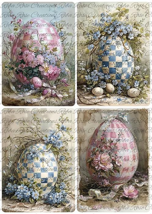 A4 Four Checkered Easter Eggs (Quad) Decoupage Rice Paper - RR1729